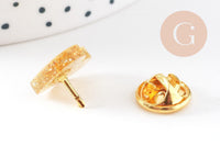 Broche pins coeur Plexiglas doré à paillettes 20mm, x1 (G10532)