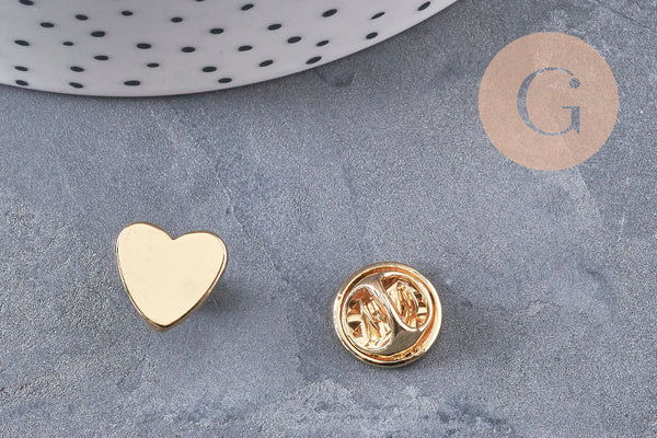Broche pin's coeur laiton doré 11mm, x1 (G10989)