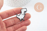 Broche pin's dinosaure pixel zamac 33mm, décoration veste, x1 (G9741)