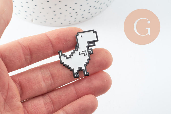 Broche pin's dinosaure pixel zamac 33mm, décoration veste, x1 (G9741)