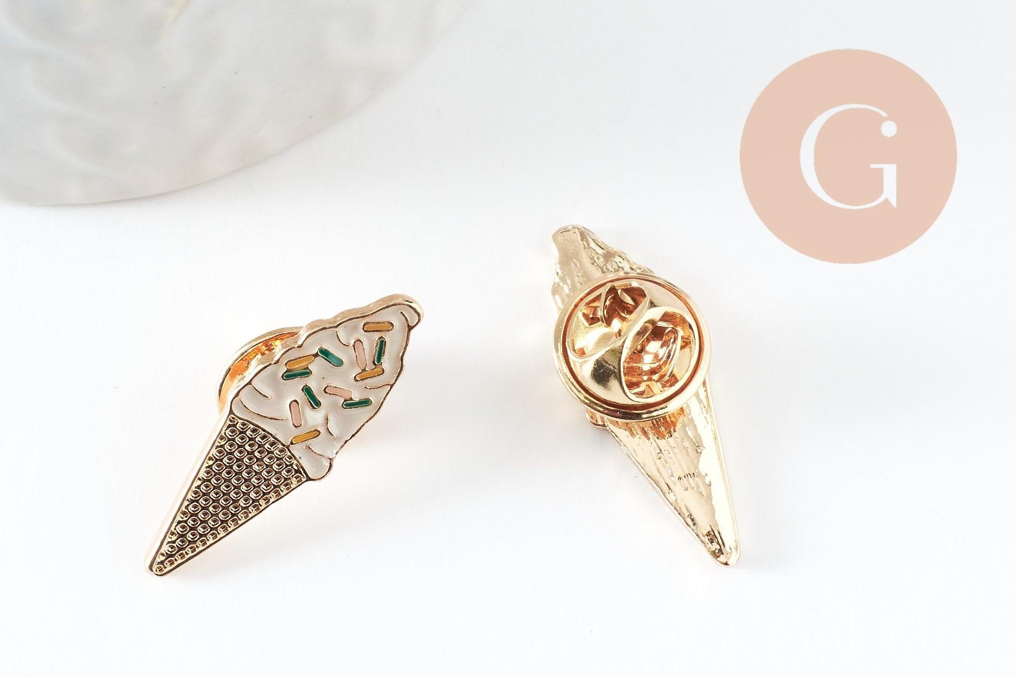 Broche pins glace à l'italienne émaillé 28.5mm, idée cadeau EVJF anniversaire x1 (G9472)