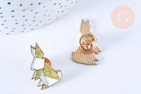 Broche pins lapin origami doré émail Jaunz 29x18mm,décoration veste, x1 (G6612)
