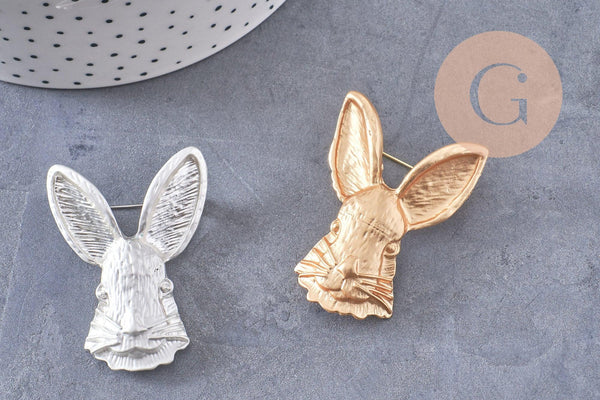 Broche pins lapin origami doré ou argenté émail 54mm, x1 (G10352)