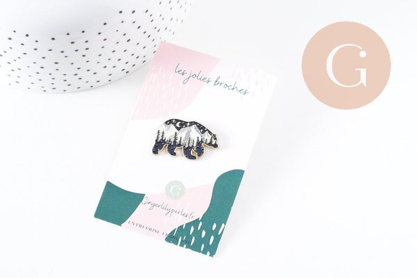 Broche pins ours motif montagne dorée émail noir 28.5mm,x1 (G5538)