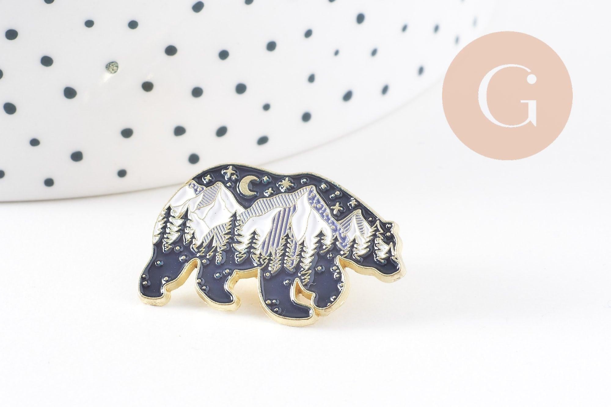 Broche pins ours motif montagne dorée émail noir 28.5mm,x1 (G5538)