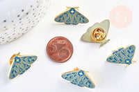 Broche pins papillon mystique doré émail bleu 27.5x18mm, x1 (G5547)