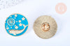 Broche pins rond baleine émail bleu turquoise doré émail 30mm, x1 (G6624)