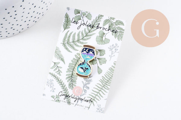 Broche pins sablier bleu baleine laiton doré émail 29.5x14mm,broche dorée,décoration veste,x1 G6234