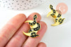 Broche pins serpent lune mystique doré émail noir jaune 32.5mm, x1 (G6321)