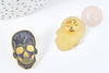 Broche pins tête de mort mystique doré émail noir 32.5mm, x1 (G8504)