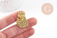 Broche renard gravée acier 304 inoxydable doré 35mm, décoration veste, x1 (G9782)