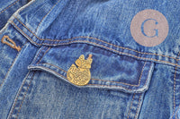 Broche renard gravée acier 304 inoxydable doré 35mm, décoration veste, x1 (G9782)