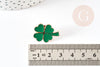 Broche trèfle à 4 feuilles zamac doré émail vert 23mm, x1 (G9207)