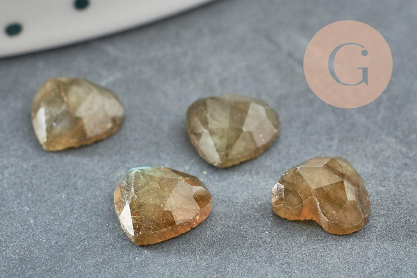 Cabochon Cœur pierre labradorite naturelle facettée 8mm, x1 (G8876)