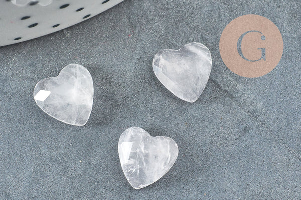Cabochon Cœur pierre quartz rose naturel facetté 10mm, x1 (G8877)