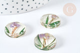Cabochon Rond résine fleurs séchées et nacre 20mm, x1 (G7443)