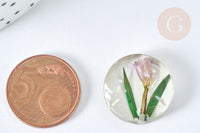 Cabochon Rond résine fleurs séchées et nacre 20mm, x1 (G7443)