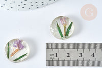 Cabochon Rond résine fleurs séchées et nacre 20mm, x1 (G7443)