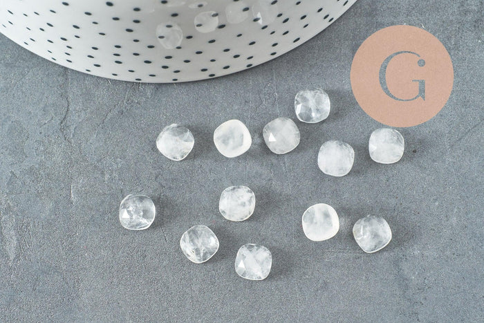 Cabochon carré cristal de roche naturel 8x8mm, x1 (G9684)