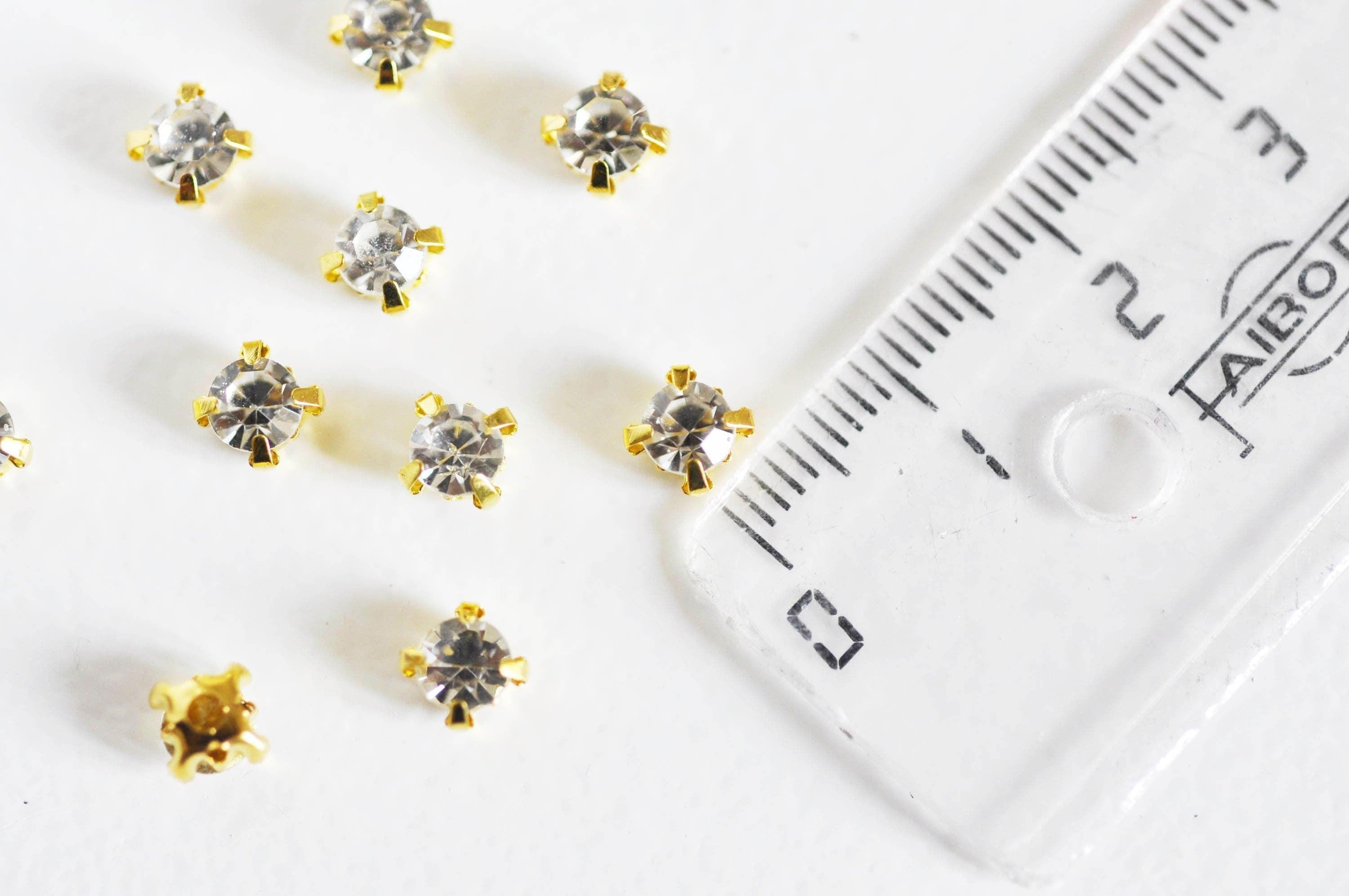 Cabochon carré cristal métal doré à coudre 5x4mm, x10 (G2258)