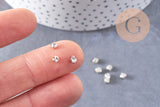 Cabochon carré cristal transparent métal platine à coudre 3mm, x50 (G0139)