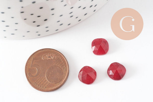 Cabochon carré jade naturel teinté rouge 8x8mm, x1 (G9687)