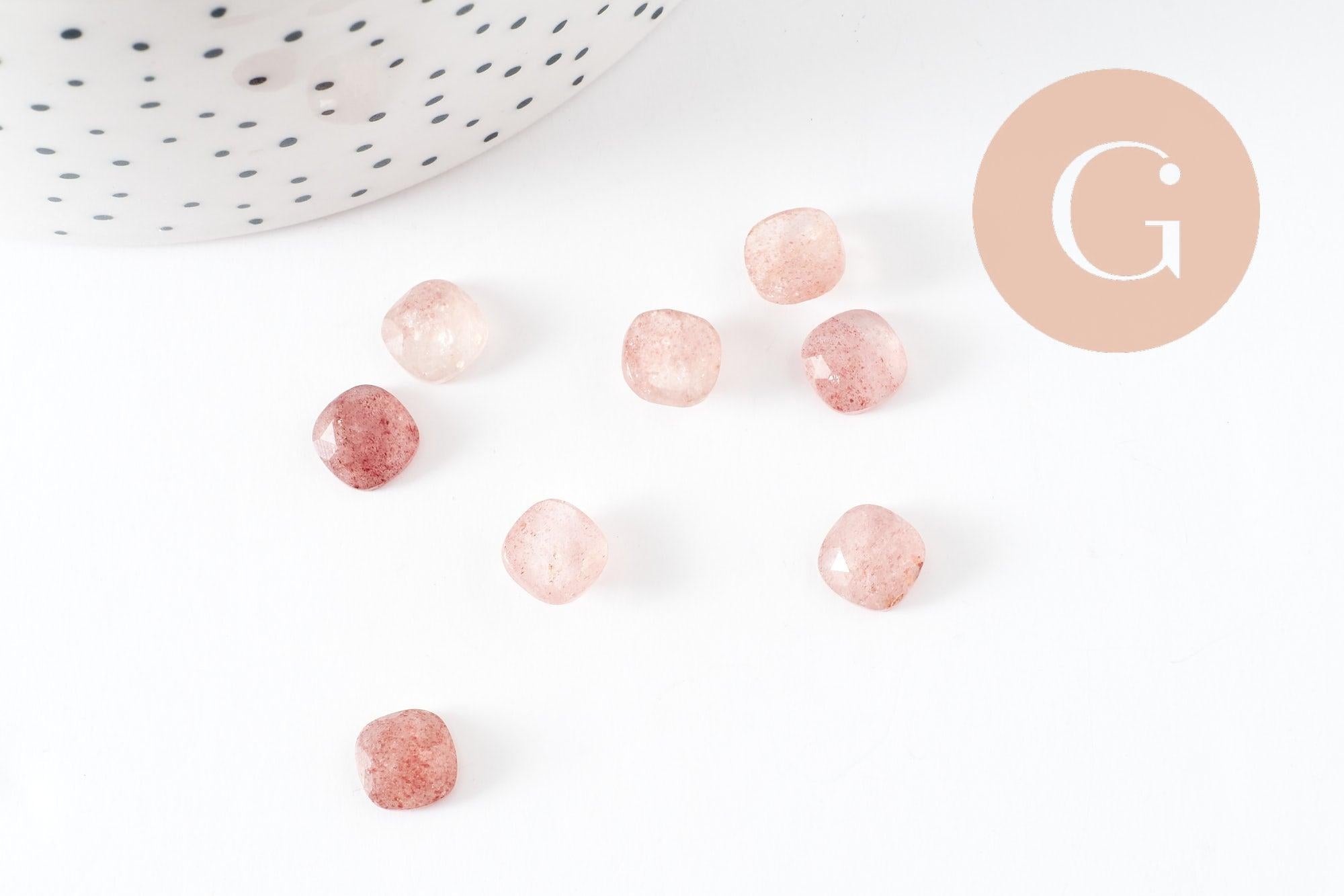 Cabochon carré quartz fraise naturel 8x8mm, x1 (G9683)
