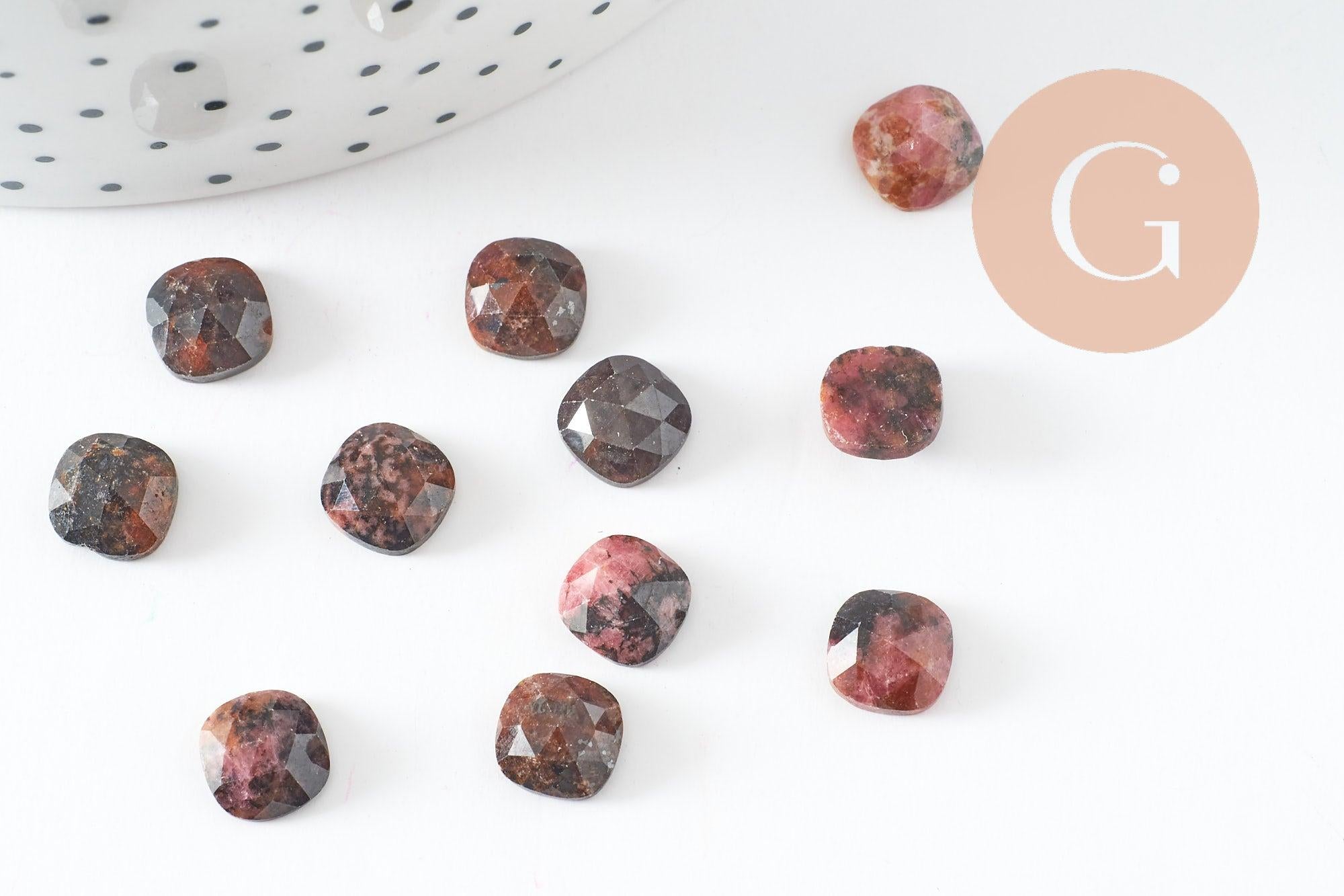 Cabochon carré rhodonite naturelle 8x8mm, x1 (G9688)