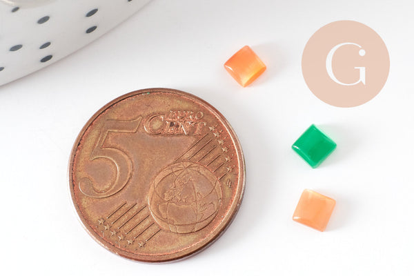 Cabochon carré verre oeil de chat multicolore 4x4mm, x20 (G2290)