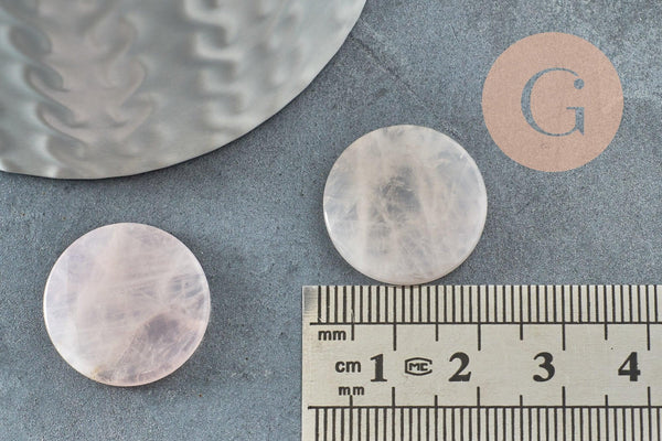 Cabochon disque quartz rose naturel 20mm, x1 (G9961)