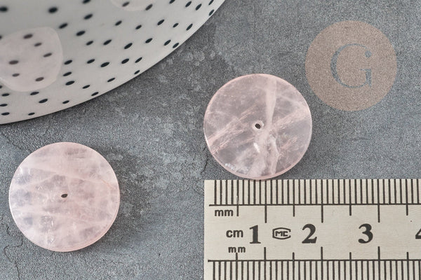 Cabochon disque quartz rose percé naturel 25mm, x1 (G6462)