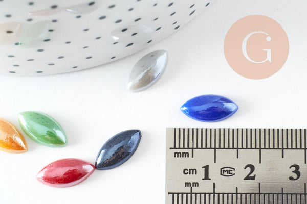 Cabochon dôme marquise verre irisé 14x7mm, x10 (G2282)