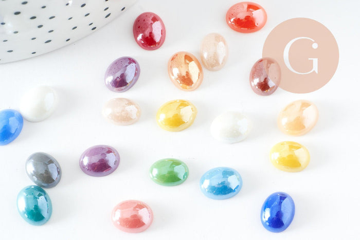 Cabochon dôme ovale verre irisé 10mmx8mm, x20 (G0118)