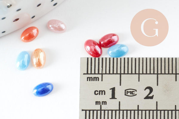 Cabochon dôme ovale verre irisé 6mmx4mm, x20 (G2255)