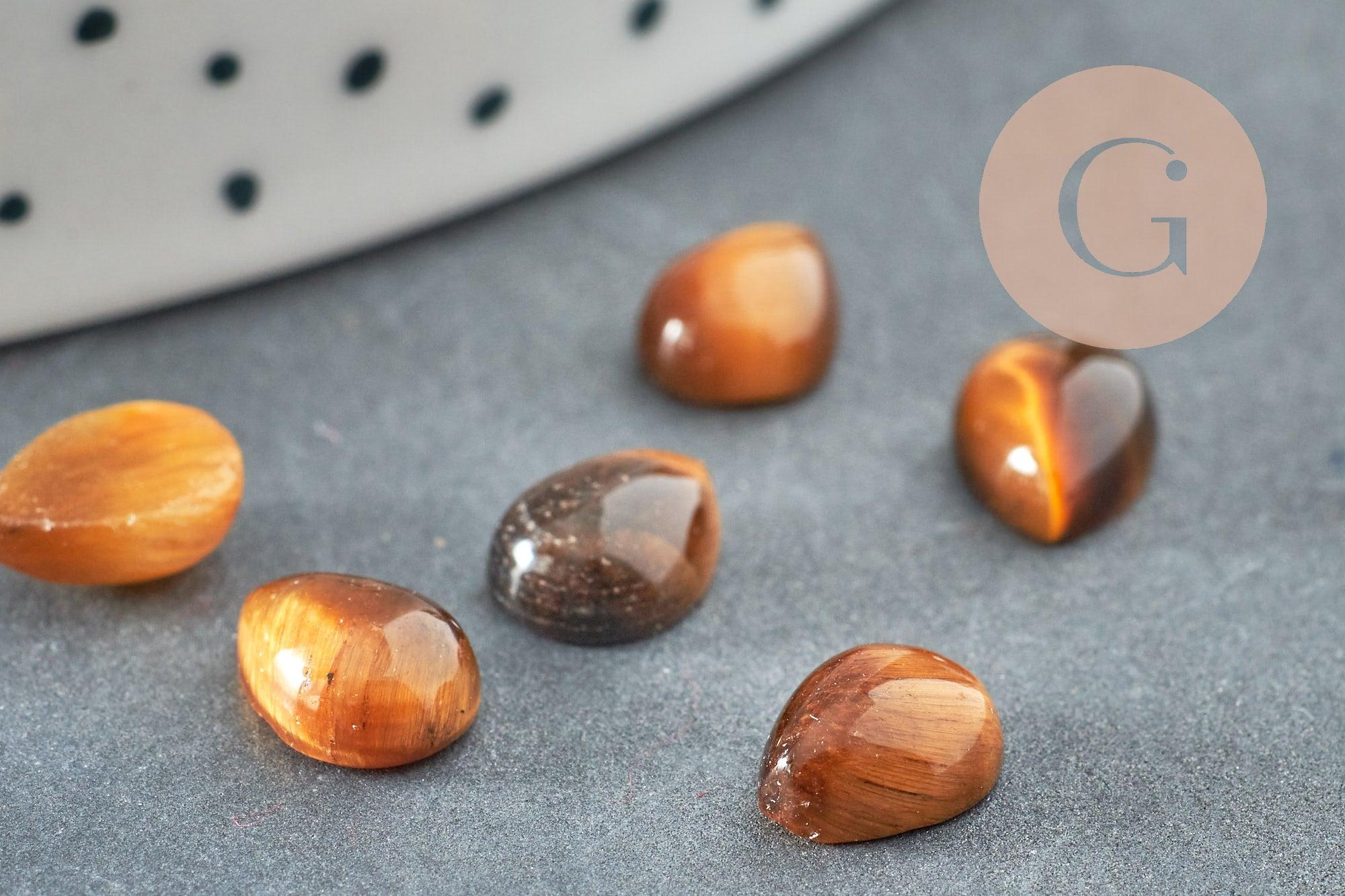 Cabochon goutte Œil de tigre naturel 8x6mm, x1 (G7572)