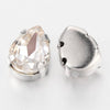 Cabochon goutte cristal métal platine à coudre 6x8mm, x5 (G0018)