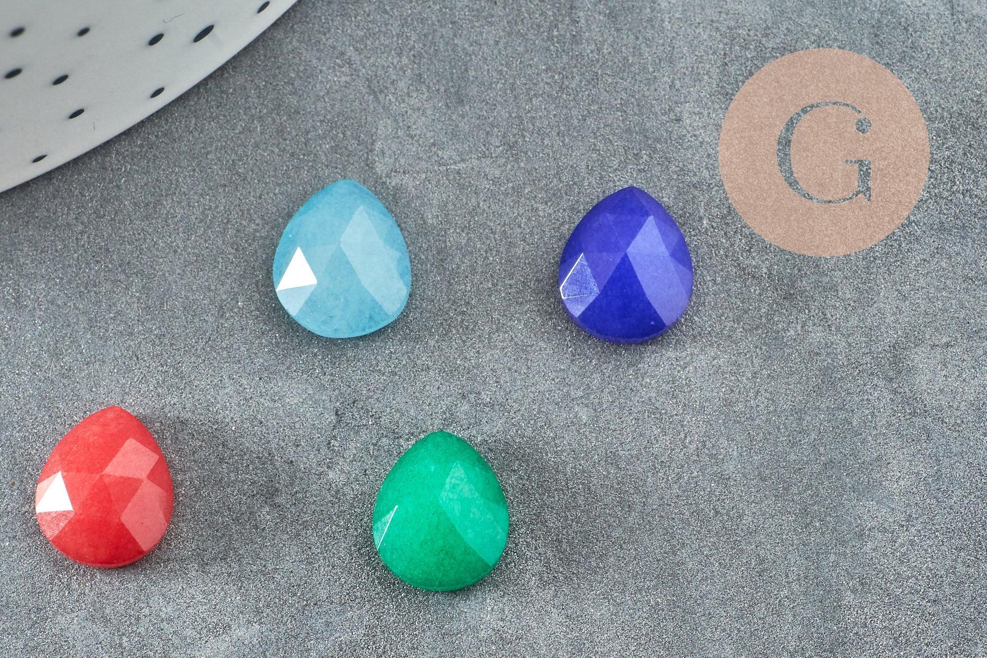 Cabochon goutte jade naturel facetté multicolore 10x9mm, x1 G8596