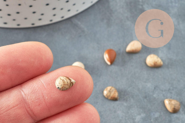 Cabochon goutte jaspe paysage naturel 8x6mm, x1 (G2260)