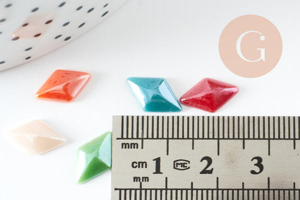 Cabochon losange verre irisé 12mmx7mm, x20 (G4808)