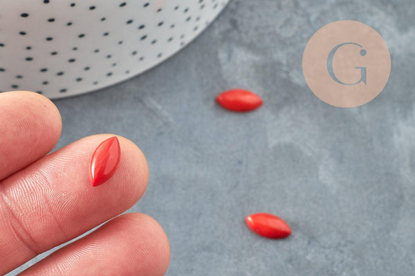 Cabochon marquise corail naturel rouge 10x8mm, 6x12mm, x1 (G3304)