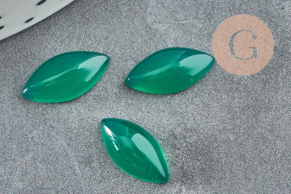 Cabochon marquise navette agate naturelle verte 14x7mm, x1 (G0091)