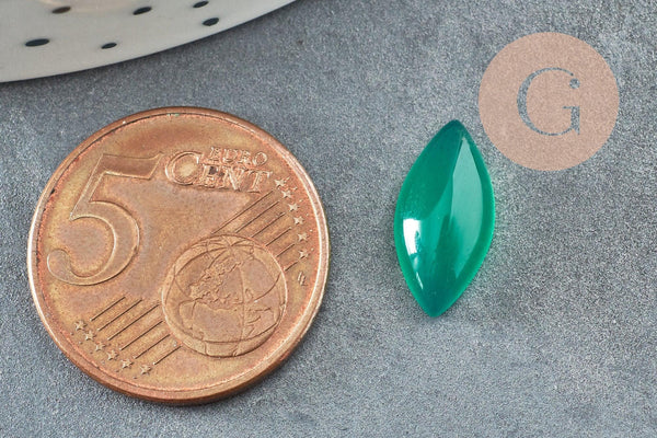 Cabochon marquise navette agate naturelle verte 14x7mm, x1 (G0091)