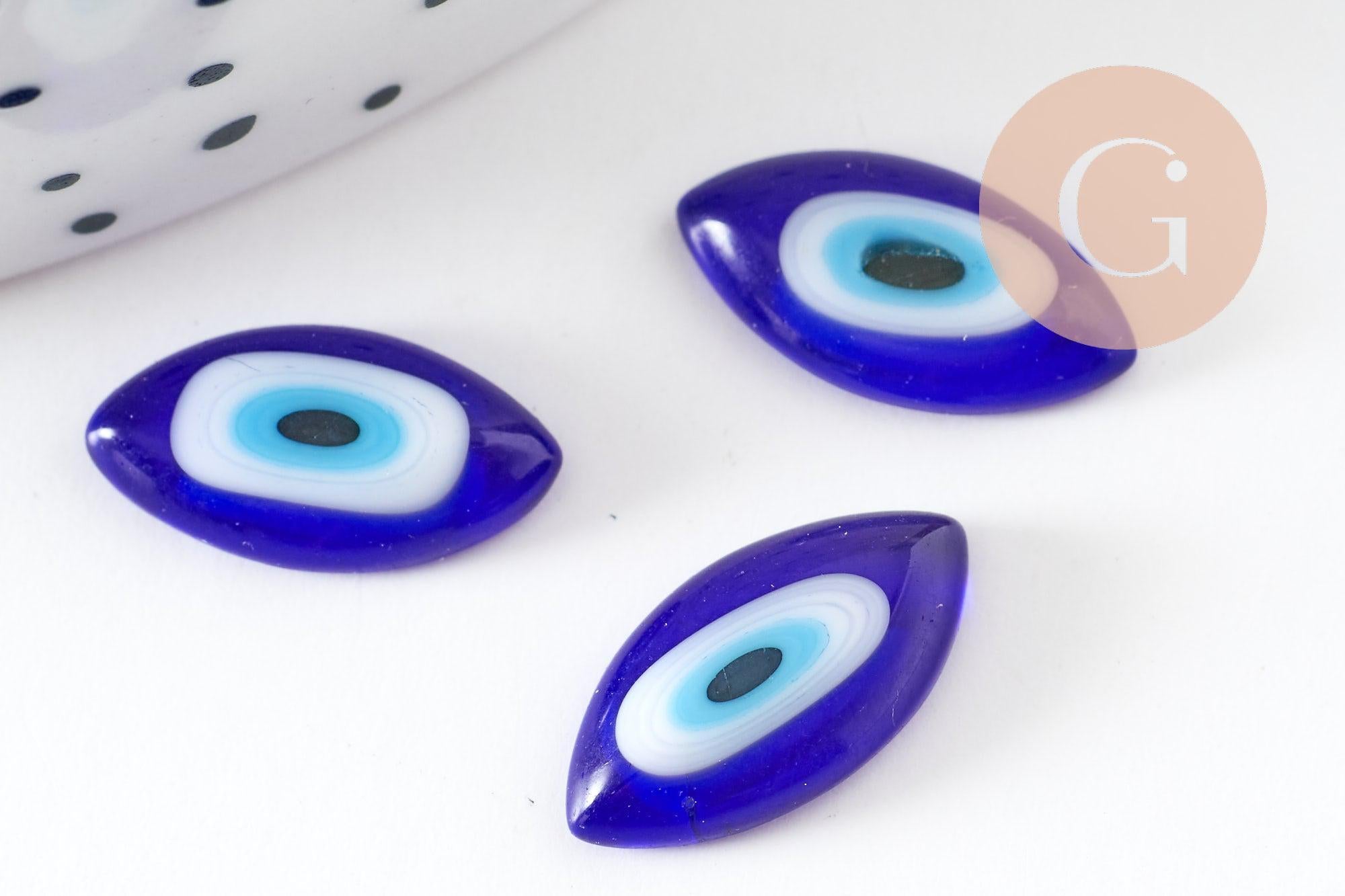 Cabochon marquise verre bleu mauvais oeil 14x7mm, x10 (G1963)
