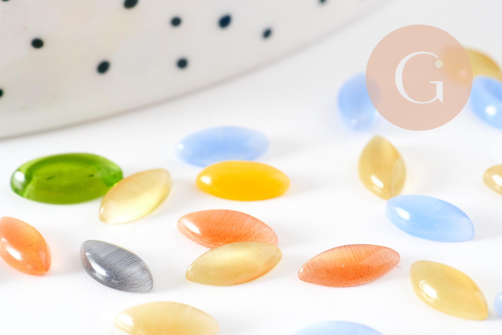 Cabochon marquise verre oeil de chat multicolore 8x4mm, x20 (G1997)