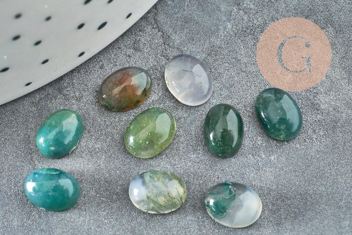 Cabochon ovale agate mousse naturelle 8x6mm, x1 (G0413)