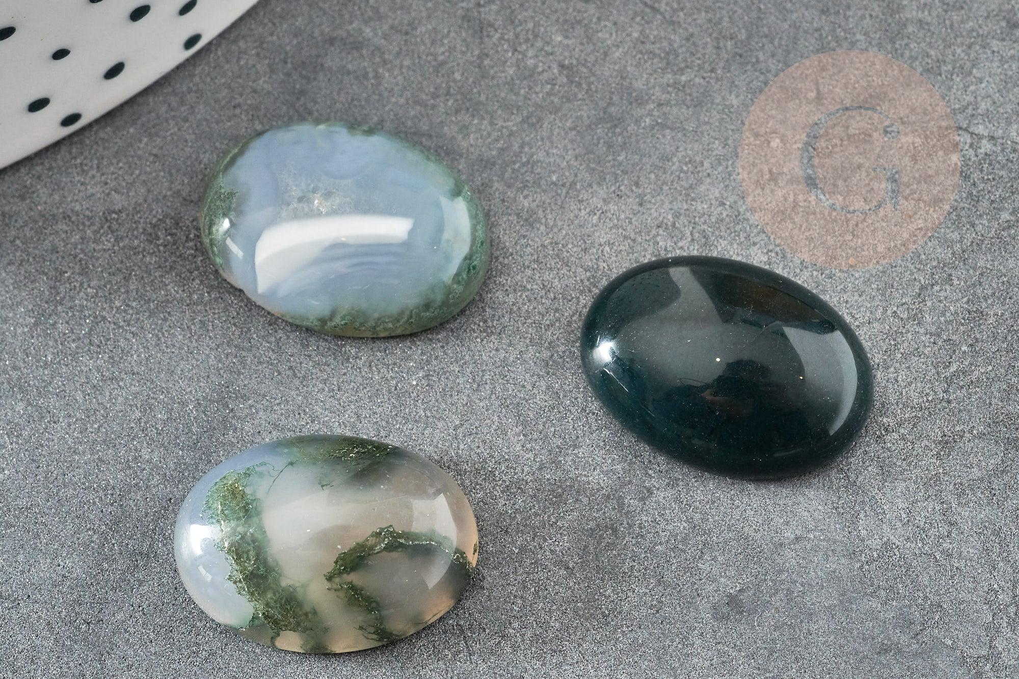 Cabochon ovale agate mousse verte naturelle 18 x 13mm, x1 (G2593)