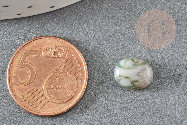 Cabochon ovale agate mousse verte naturelle,10x8mm, x1 (G1865)