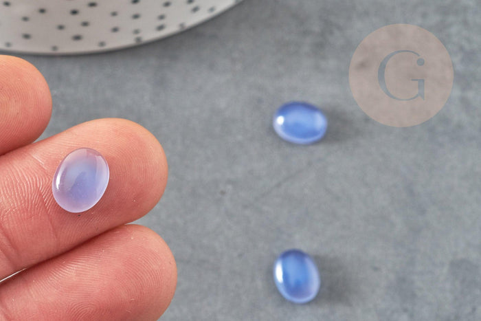 Cabochon ovale agate naturelle bleue 10x8mm, x1 (G1669)
