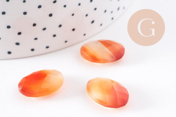 Cabochon ovale agate naturelle orange facetté 18x13mm, x1 (G10210)