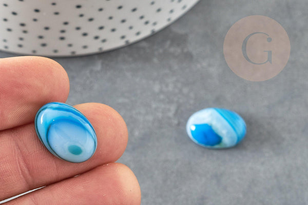 Cabochon ovale agate naturelle teinté bleu 18x13mm,x1 (G2037)